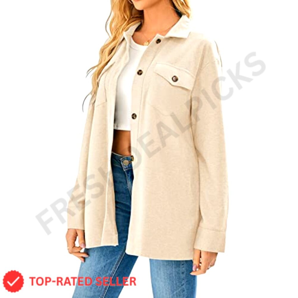 Button Down Shacket Jacket Casual Long Sleeve Wit… - image 4